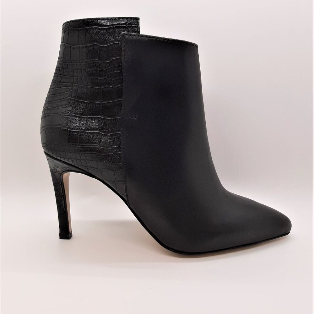 Black Croco and Leather Heeled Boots